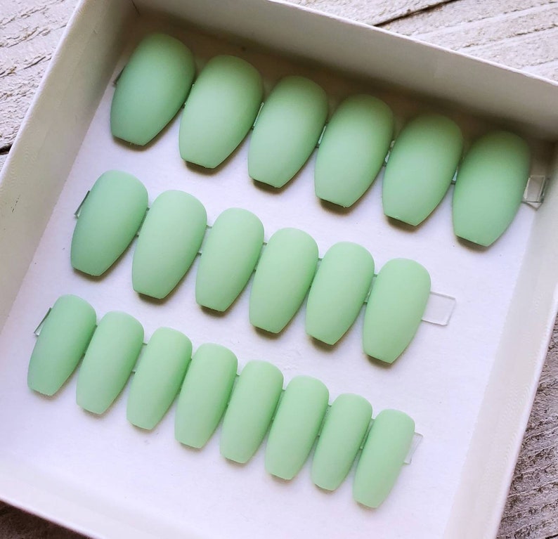Mint Green Nails Fake Nails Press on Nails. Green Nails Etsy