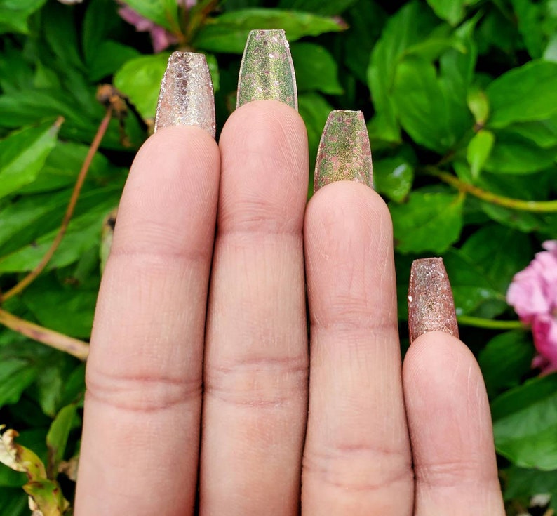 Platinum pink gold with glitter fake nails press on nails Etsy