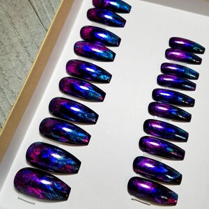 Dark Purple Nails Long Coffin Shape. Fake Nails Press on - Etsy