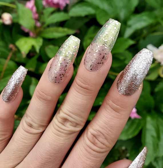 Platinum pink gold with glitter fake nails press on nails Etsy