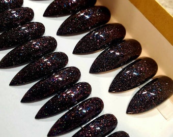 Night Sky Glitter Press On Nails, Black Sparkle False Nails