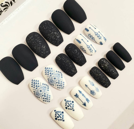 Blue Tribal Nail Art
