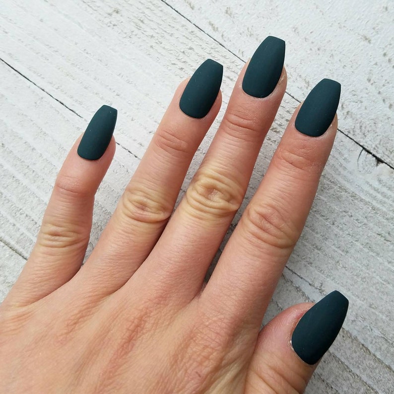 Deep Teal Green Nails Fake Nails Press on Nails. Green - Etsy