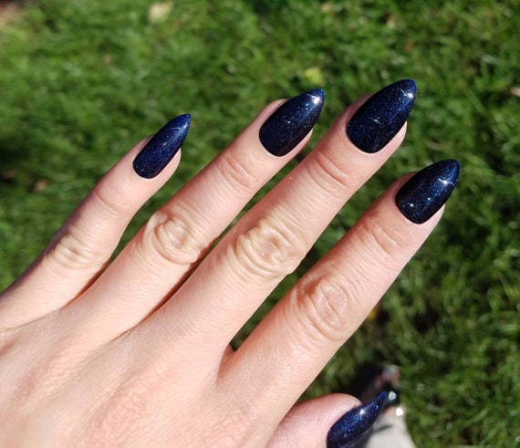 Deep Blue Sparkle Fake Nails Press On Nails Faux Nails Etsy