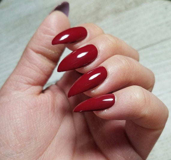 Press on Nails Square Short Red Fake Nails Full Cover with Glossy Dark Red  Extra Short