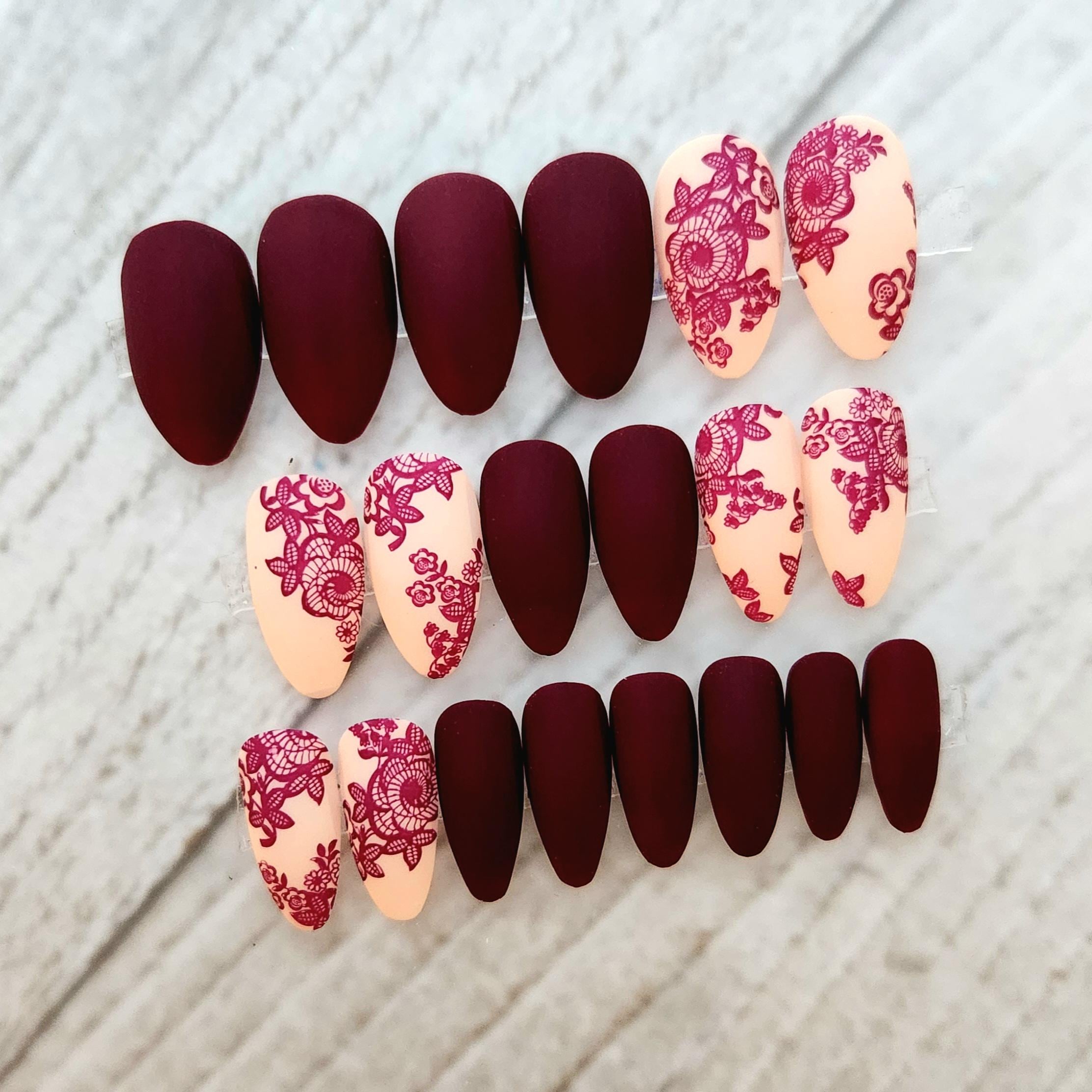 Red Bridal Nails with Floral Accents