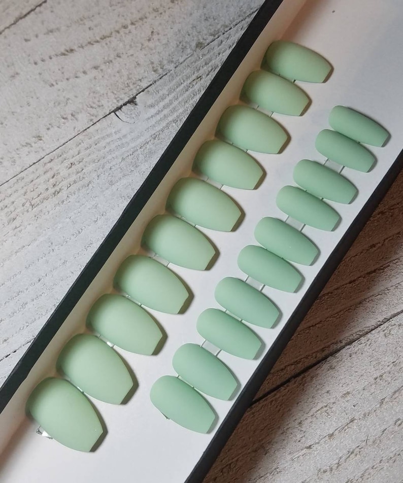 Mint Green Nails Fake Nails Press on Nails. Green Nails Etsy