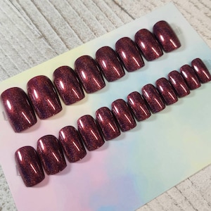 Dark Burgundy Holographic Press on Nails. Fake nails, false nails, faux nails. Dark red|wine Holographic. Red glitter, vampy.