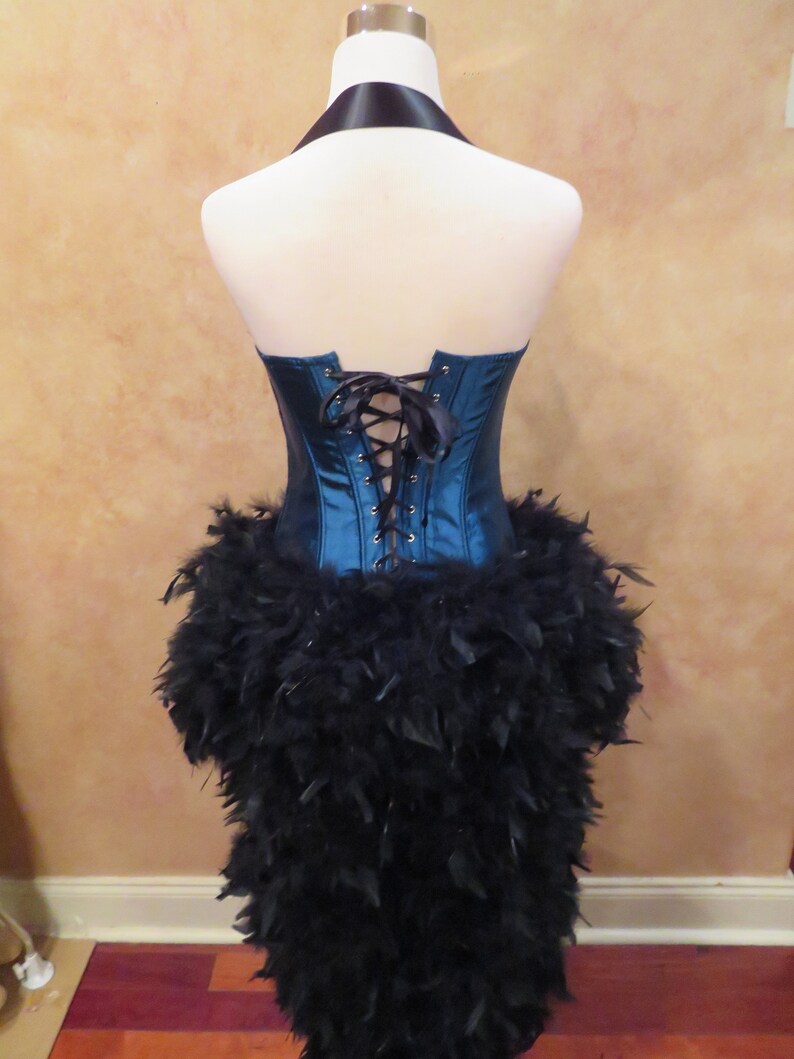 Black peacock Burlesque Showgirl fairy corset feather costume dress