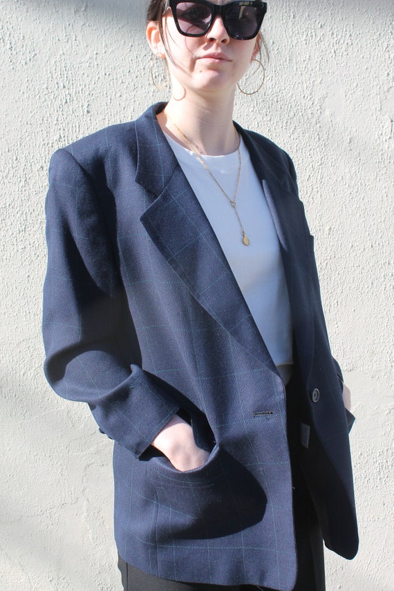 Vintage Blazer/ 90s Fashion/ Oversized/ Navy Blaze