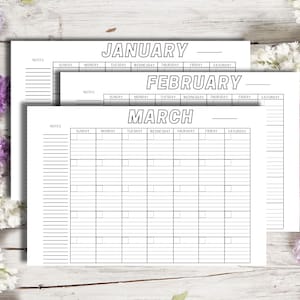 Lined, Blank Printable Calendar | Minimal | Home | Office