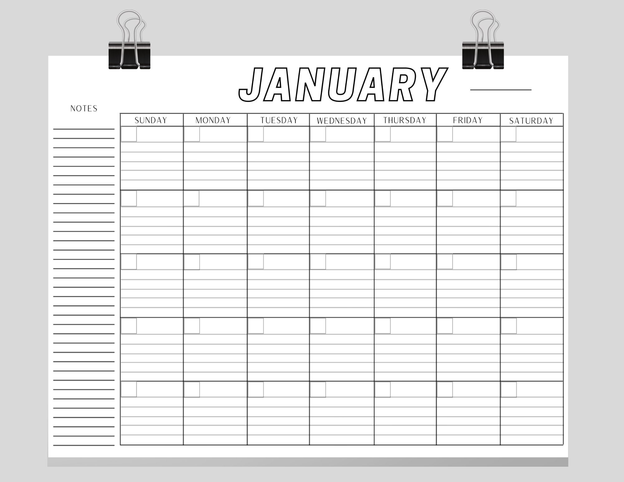 12 Month Lined Blank Printable Calendar Minimal Home Office - Etsy