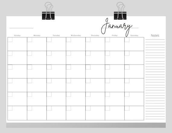 LARGE max. 3ftx2ft Blank Printable Calendar Download Minimalist - Etsy