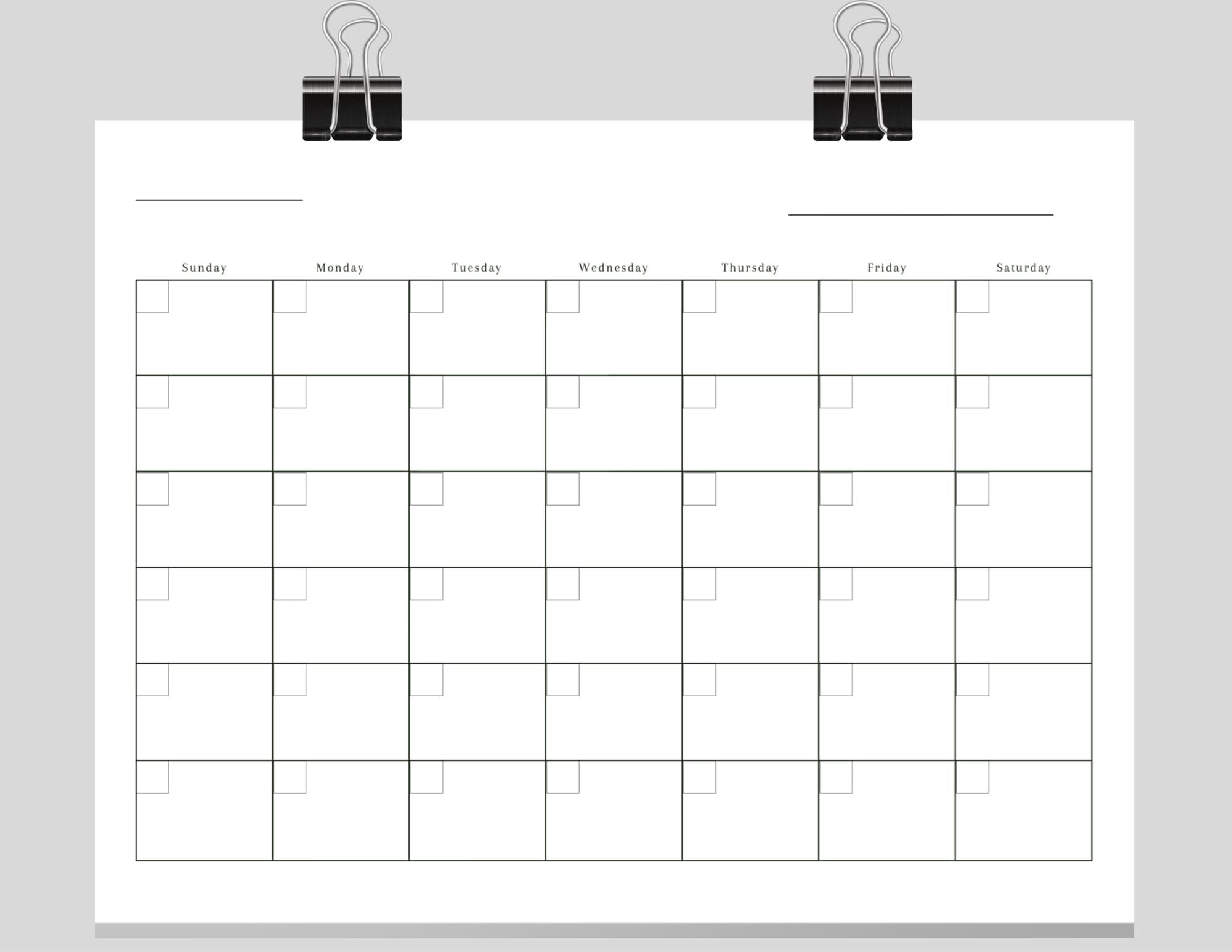 Blank Minimalistic Calendar Page Template (DOWNLOAD) - Etsy