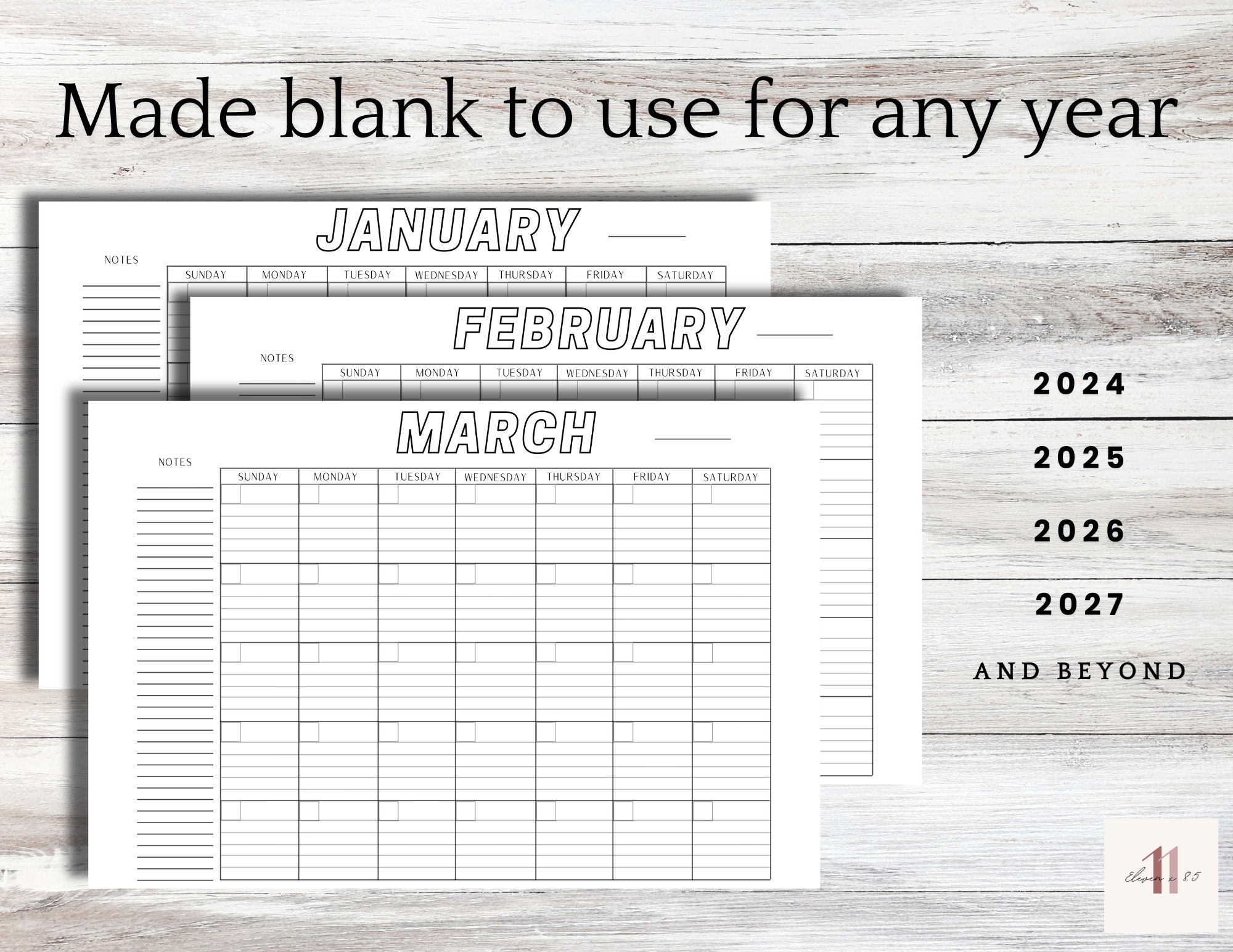 lined-blank-printable-calendar-minimal-home-office-etsy