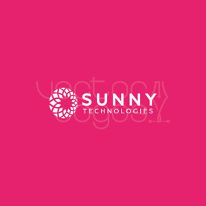 Peut inclure: Logo blanc sur fond rose. Le logo est un soleil stylisé avec le texte "SUNNY TECHNOLOGIES" en dessous.