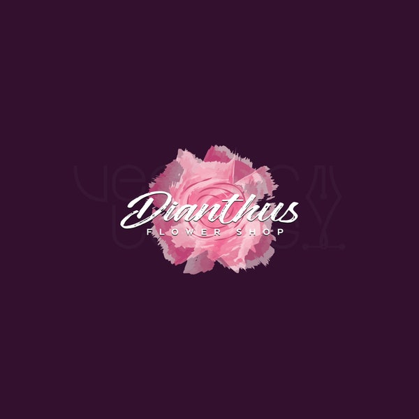 Dianthus logo design + customization, flower shop logo, cosmetics logo, perfume logo, watercolor logo, fashion logo, photography logo