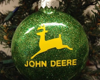 JOHN DEERE STAINED GLASS CHRISTMAS XMAS ORNAMENT 1990 MAN PLOWING  WINDOW 