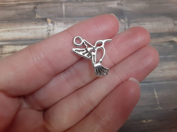 Tiny Silver Hummingbird Charms, DIY Jewelry, Bird Pendant Il_570xn