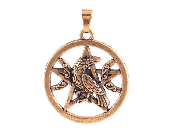 Moon Pentagram Raven Charm, 28mm Pendant, Witchcraft Jewelry Il_570xn