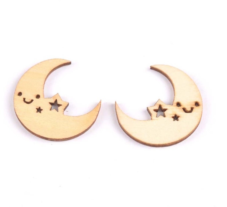 Embellishments 10pc Blank Wooden Stars /& Moons Wood Pendants