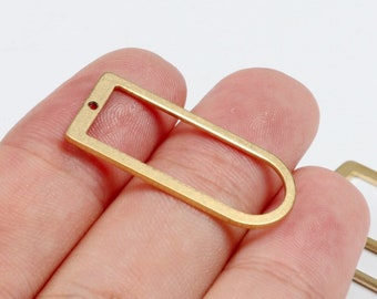 4pc Brass Elongated D Shaped Charms, 30mm by 13mm, 1 Inch Charms