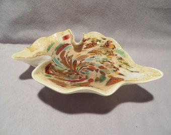 Murano Italian Art Glass Heart Dish Valentine Gift For Her Vintage 1960s Amber Gold Sculptured Footed Candy Heart Dish