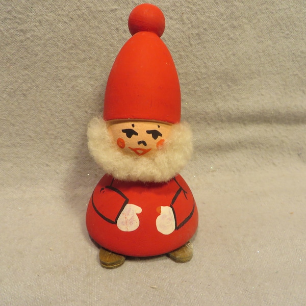 Vintage Small Bo-Svensk Sweden Wood Tomte Doll- zn with Curly White Beard