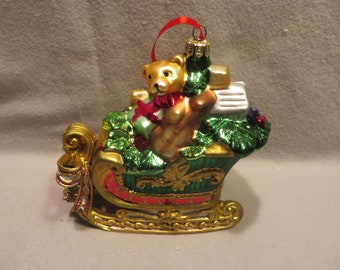 Vintage Fitz & Floyd Sleigh Full of Toys Blown Glass and Resin Christmas Ornament