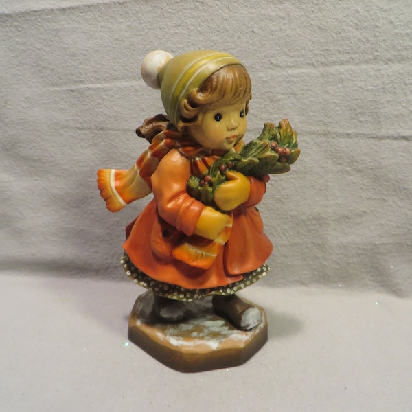 Vintage Ulrich Bernardi Signed Limited-Edition Anri Sarah Kay Carved Wood Figurine - Winter Cheer