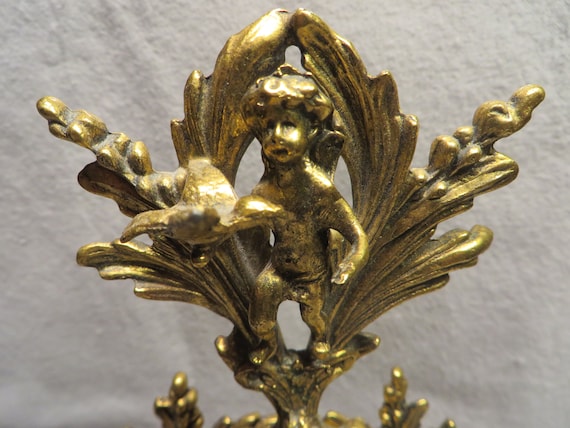 Vintage Gold Plated Ormolu Filigree Figural Vanit… - image 2
