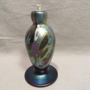 Vintage Signed and Dated Jim Bush Art Glass Oil Lamp