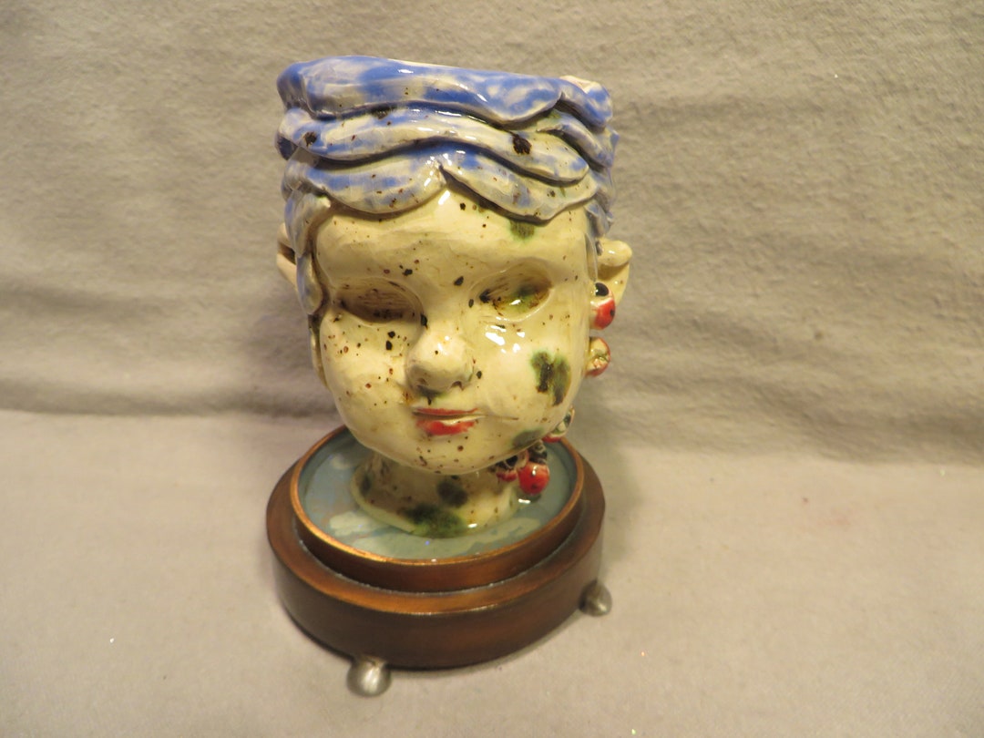 Vintage Contemporary Artist Signed Pottery Head Sculpture/vase on