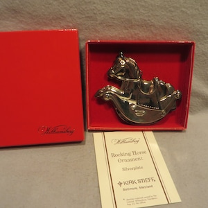 Vintage Williamsburg Kirk Stieff Silverplated Christmas Ornament - 1986 Two-Sided Rocking Horse