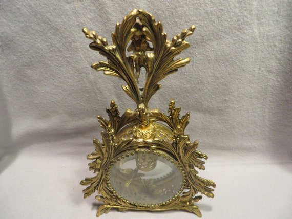 Vintage Gold Plated Ormolu Filigree Figural Vanit… - image 6
