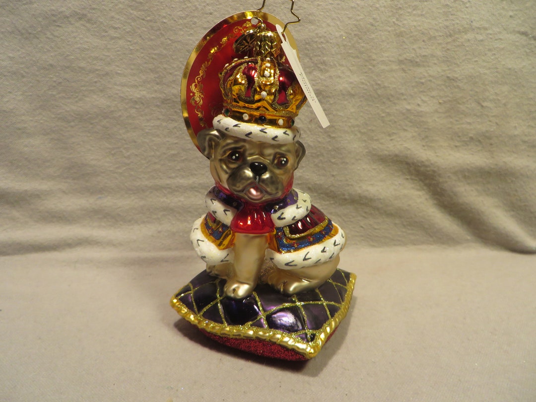 Vintage Christopher Radko Blown Glass Christmas Ornament Kingly Mr. Pug