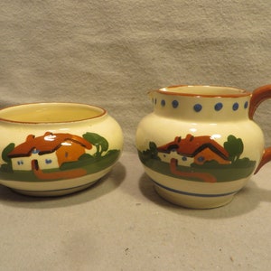 Vintage Dartmouth Pottery Torquay Devon Motto Ware Sugar & Creamer
