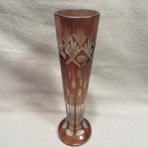 Vintage Bohemian Glass Vase - Amethyst Cut To Clear