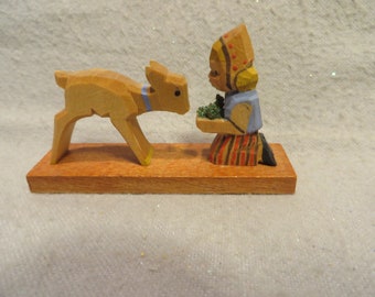 Vintage Emil Helbig Carved Wood Gnome Dwarf With Deer Figurine ...