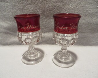Vintage Kings Crown Ruby Flashed Wine Glasses - Personalized Pair
