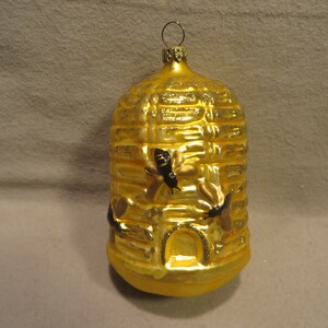 Vintage Blown Glass Christmas Ornament - Gold Beehive