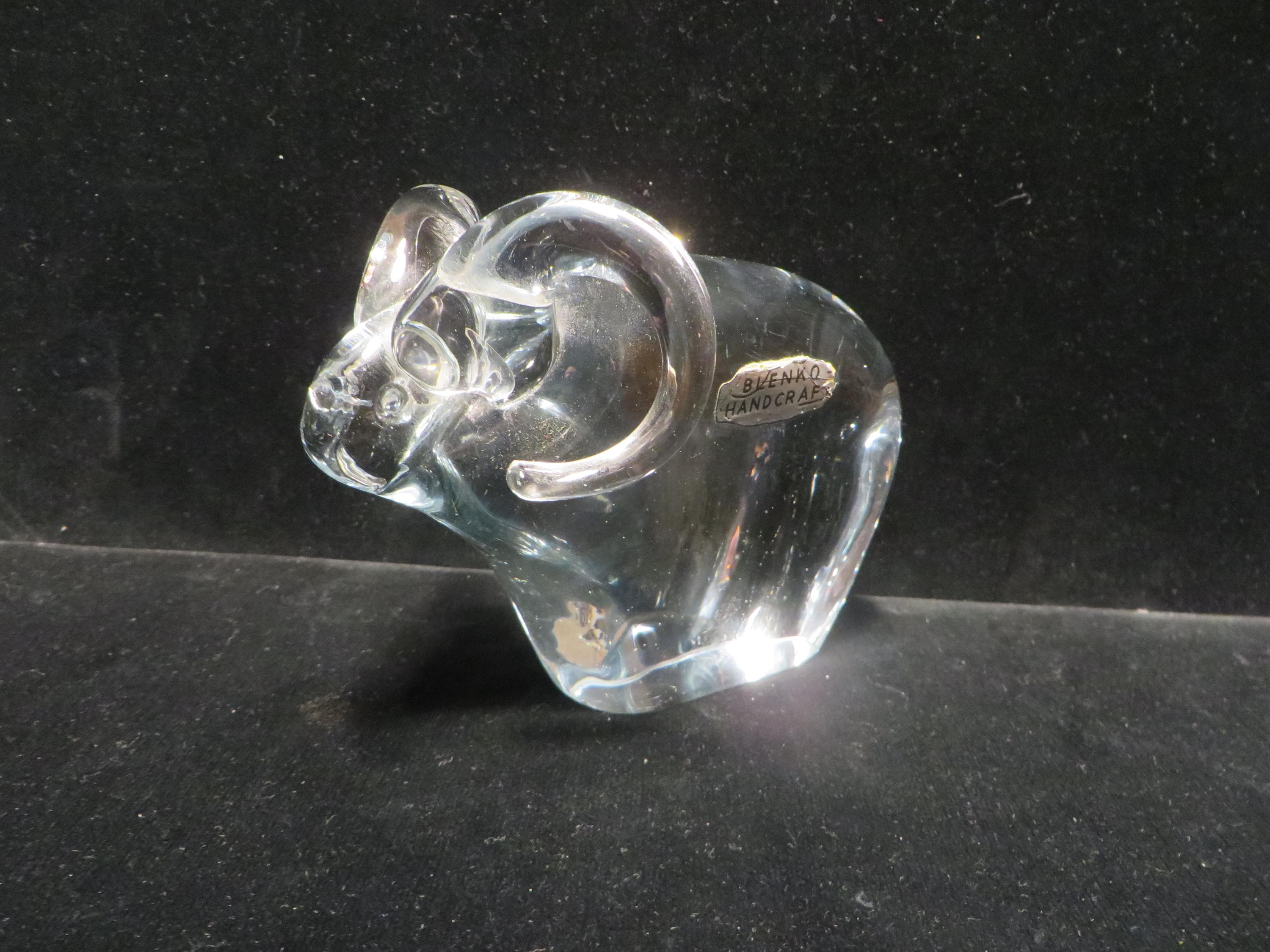 Vintage 1970's Blenko Glass #76G Figurine/paperweight - Ram With