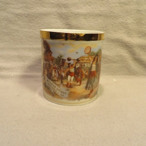 Antique/Vintage Czechoslovakia Small Porcelain Mug Featuring a Street Circus Scene