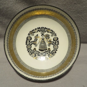 Vintage Steinbock-Email Austria Footed Metal Enameled Small Bowl - Black & Gold Hand Painted Decorations