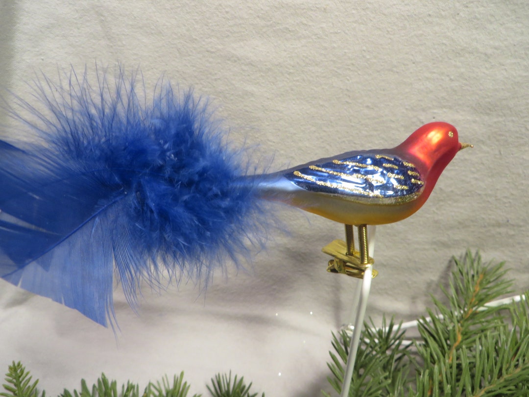 Vintage Blown Glass Clipon Bird Christmas Ornament Red Headed Bird