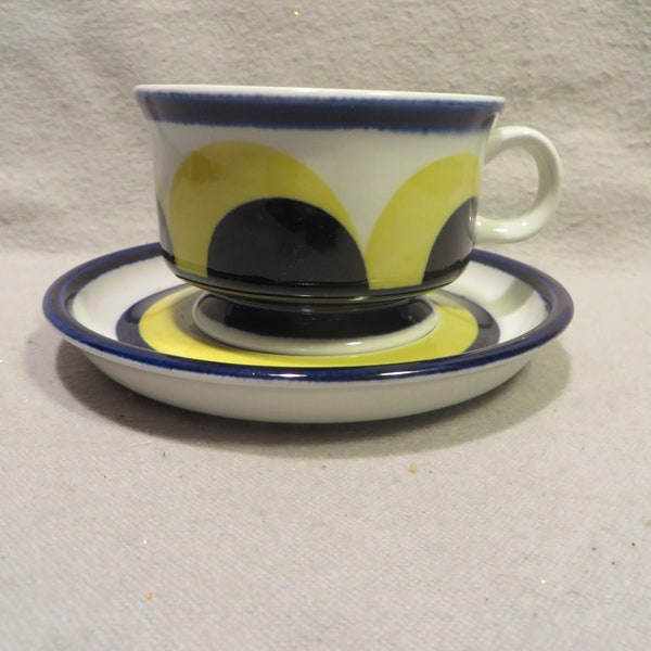 Vintage Arabia of Finland Yellow/Blue Paju Mocca/Espresso Cup and Saucer (#2)