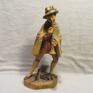 Vintage H(Herbert) Kopf Oberammergau Germany  Hand Carved Wood 8 1/2&quot; Tall Figurine of The Pied Piper