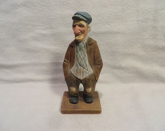 Vintage Signed Trygg Sweden Hand Carved Hobo Figurine