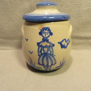 Vintage M.A. Hadley Pottery Covered Sugar Jar - Woman Motif