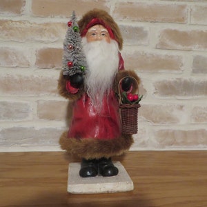 Vintage Bethany Lowe Fur Trim Santa With Basket